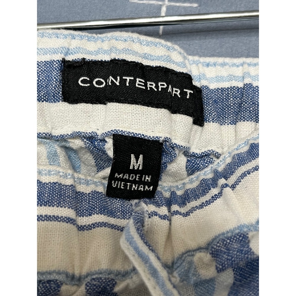 Counterpart Women's Blue White Striped Linen Blend Wide Leg Pants Medium - Picture 4 of 7